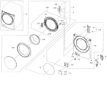 Front Section Diagram and Parts List for WF45H6300AG A2-0001 Samsung Washer