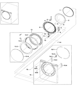 Front/door Assy Diagram and Parts List for DV328AEW XAA-0001 Samsung Dryer