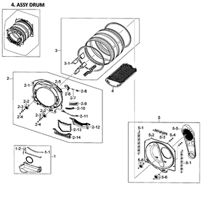 Drum Assembly Diagram and Parts List for DV448AEP XAA-01 Samsung Dryer