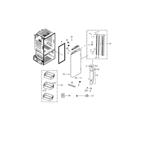 Left Fridge Door Diagram and Parts List for RF220NCTASP AA-0001 Samsung Refrigerator