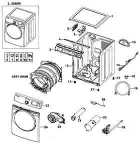 Main Assy Diagram and Parts List for DV419AGU XAA-0002 Samsung Dryer