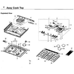 Cooktop Diagram and Parts List for NX58H9500WS AA-01 Samsung Range