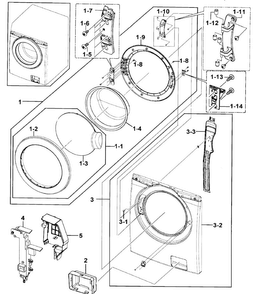 Front/door Diagram and Parts List for WF209ANW XAA-0000 Samsung Washer