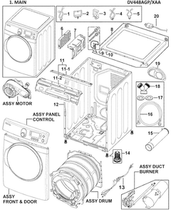 Main Assy Diagram and Parts List for DV448AGP XAA-0000 Samsung Dryer