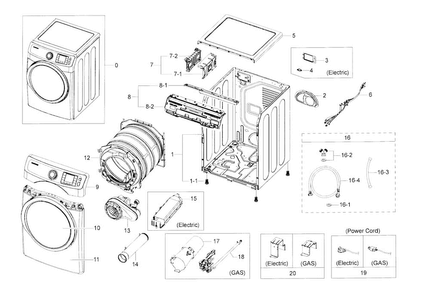 Main Assy Diagram and Parts List for DV42H5600GP A3-0000 Samsung Dryer