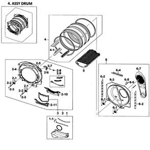 Drum Assembly Diagram and Parts List for DV218AEB XAA-01 Samsung Dryer