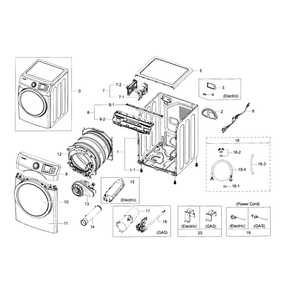 Main Assembly Diagram and Parts List for DV42H5600GW A3-0000 Samsung Dryer