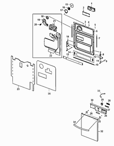 Door Assy Diagram and Parts List for DMT400RHW XAA Samsung Dishwasher