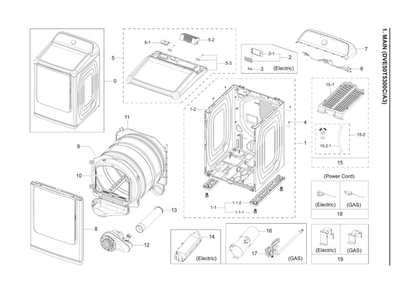 Main Assembly Diagram and Parts List for DVE50T5300C A3-00 Samsung Dryer