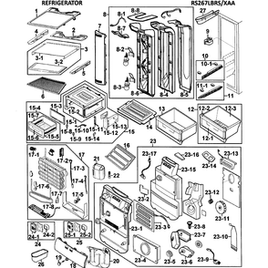 Refrigerator Diagram and Parts List for RS267LBRS XAA-0000 Samsung Refrigerator