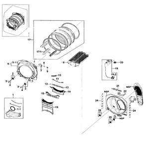 Drum Assembly Diagram and Parts List for DV511AER XAA-02 Samsung Dryer