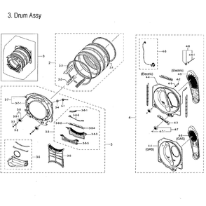 Drum Assembly Diagram and Parts List for DVG60M9900V A3-0000 Samsung Dryer