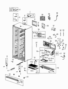 Cabinet Diagram and Parts List for RSG257AARS XAA-0000 Samsung Refrigerator