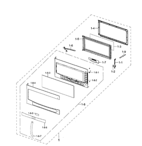 Door Section Diagram and Parts List for ME21F606MJT AA-0000 Samsung Microwave