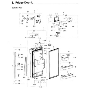 Fridge Door L Diagram and Parts List for RF22K9381SR AA-0000 Samsung Refrigerator