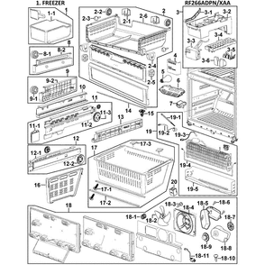 Freezer Diagram and Parts List for RF266ADPN XAA-00 Samsung Refrigerator