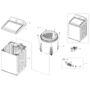 Main Diagram and Parts List for WA45H7200AW A2-0001 Samsung Washer