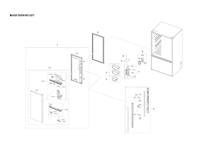 Left Refrigerator Door Parts Diagram and Parts List for RF28T5101WW AA-00 Samsung Refrigerator