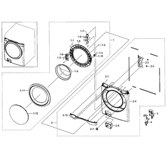 Front Section Diagram and Parts List for WF520ABP XAA-0001 Samsung Washer