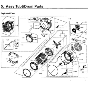 Drum Assembly Diagram and Parts List for WV60M9900AW A5-01 Samsung Washer