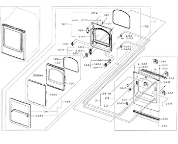 Frame Front & Door Diagram and Parts List for DV50F9A7EVW A2-0000 Samsung Dryer