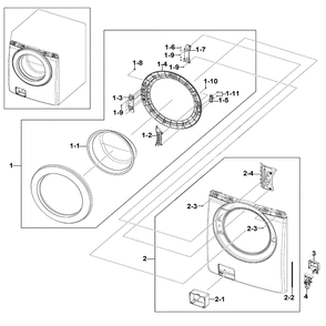 Frame Front And Door Diagram and Parts List for WF220ANW XAA-01 Samsung Washer