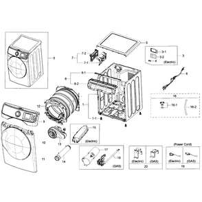 Main Assembly Diagram and Parts List for DV50K7500GV A3-01 Samsung Dryer