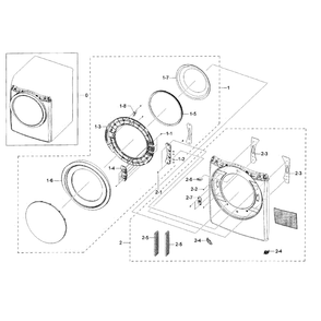 Frame Front And Door Diagram and Parts List for DV42H5200GW A3-0000 Samsung Dryer
