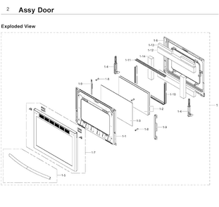 Door Diagram and Parts List for NE58F9710WS AA-0004 Samsung Range