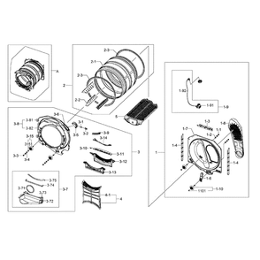 Drum Assembly Diagram and Parts List for DV405GTPAWR AA-02 Samsung Dryer