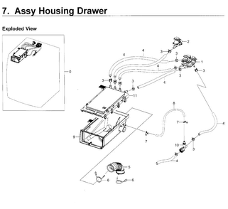 Housing-drawer Diagram and Parts List for WF50K7500AW A2-0011 Samsung Washer