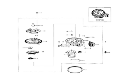 Sump Diagram and Parts List for DW80F600UTW AA-0001 Samsung Dishwasher
