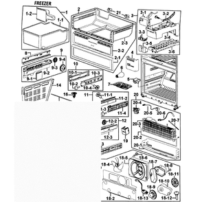 Freezer Diagram and Parts List for RF265AABP XAA-00 Samsung Refrigerator