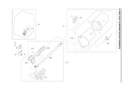 Duct And Burner Assembly Diagram and Parts List for DVG45T3200W A3-00 Samsung Dryer