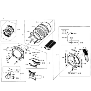 Drum Assembly Diagram and Parts List for DV431AGW XAA-02 Samsung Dryer