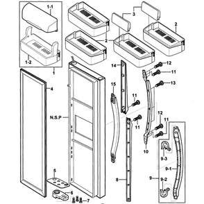 Right Door Diagram and Parts List for RS2534VQ XAA-0000 Samsung Refrigerator