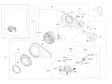 Motor Duct Diagram and Parts List for DV42H5000GW A3-0000 Samsung Dryer