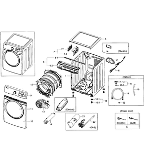 Main Assembly Diagram and Parts List for DV431AGW XAA-01 Samsung Dryer