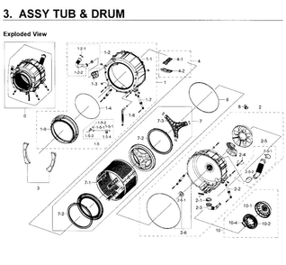Tub & Drum Diagram and Parts List for WF219ANW XAA-0001 Samsung Washer