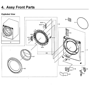 Front Diagram and Parts List for WF45M5100AW A5-00 Samsung Washer