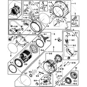 Drum Assembly Diagram and Parts List for WF431ABW XAA-0000 Samsung Washer