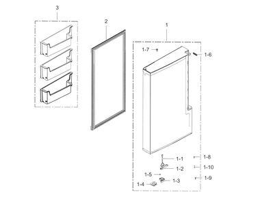 Freezer Door L Diagram and Parts List for RF34H9960S4 AA-0005 Samsung Refrigerator