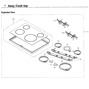 Cooktop Diagram and Parts List for NE59K3310SW AA-0000 Samsung Range