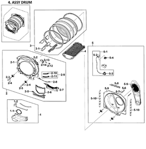 Drum Assy Diagram and Parts List for DV419AGU XAA-0002 Samsung Dryer