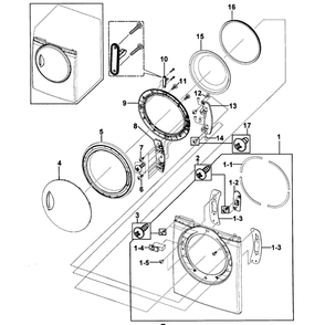 Door Assembly Diagram and Parts List for DV209AGW XAA-0000 Samsung Dryer