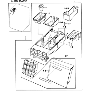 Drawer Assembly Diagram and Parts List for WF419AAU XAA-00 Samsung Washer