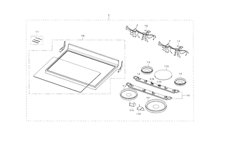 Cooktop Diagram and Parts List for NE595R0ABSR AA-0001 Samsung Range