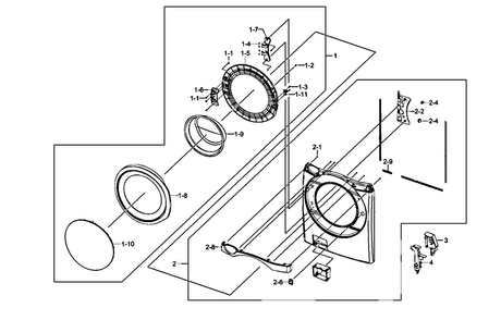 Door Assy Diagram and Parts List for WF511ABR XAA-0000 Samsung Washer