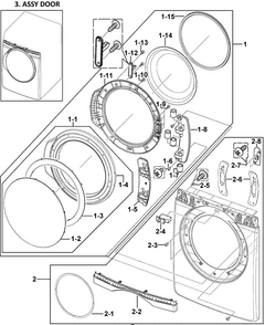 Front Assy Diagram and Parts List for DV409AGW XAA-0000 Samsung Dryer
