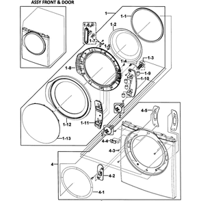 Door Assembly Diagram and Parts List for DV350AGW XAA-0000 Samsung Dryer
